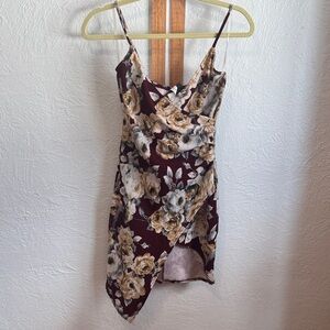 Blue Blush Burgundy Floral Asymmetrical Dress